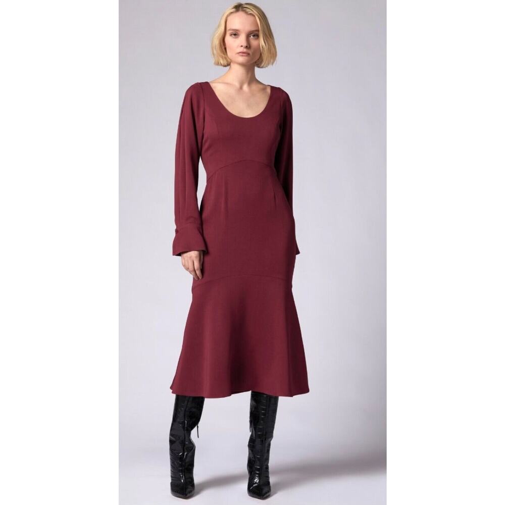 NWT $450 Equipment Natalia Long Sleeve Midi Dress Cordovan/Wine Red -  0